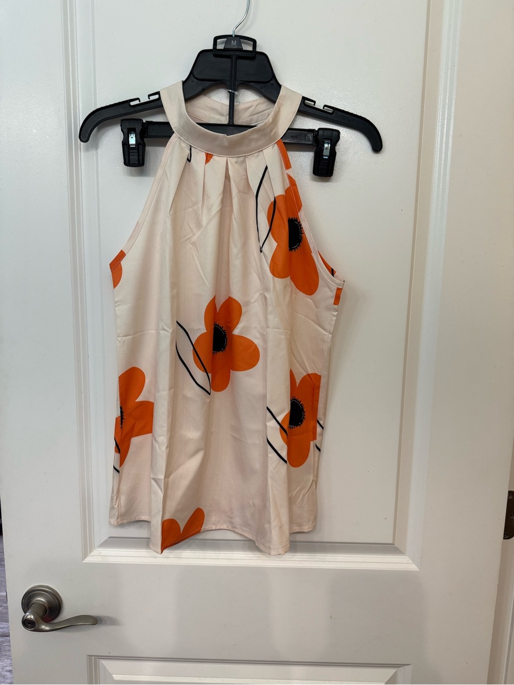Sleeveless Halter Top with Orange Floral Print